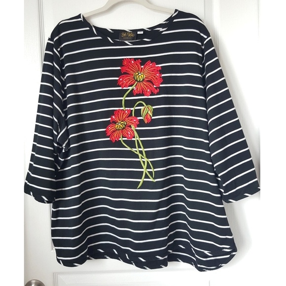 Bob Mackie Tops - Bob Mackie Wearable Art Srtiped Floral Blouse 3X